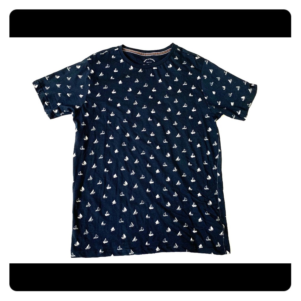 Large Navy Denim and Flowers Nautical T-shirt